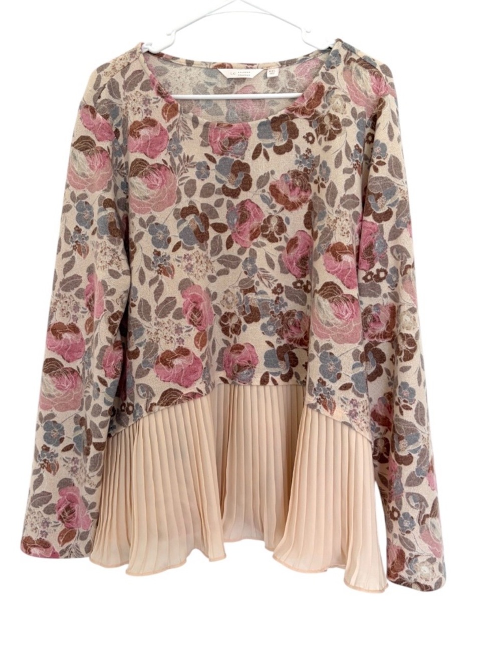 Plus Size Lauren Conrad Vintage Style Pink Beige Long Sleeve Top - XXL